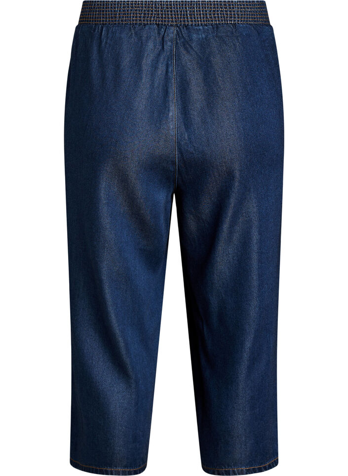 Lyocell culotte broek met wijde pijpen en denimlook, Blauw, Packshot