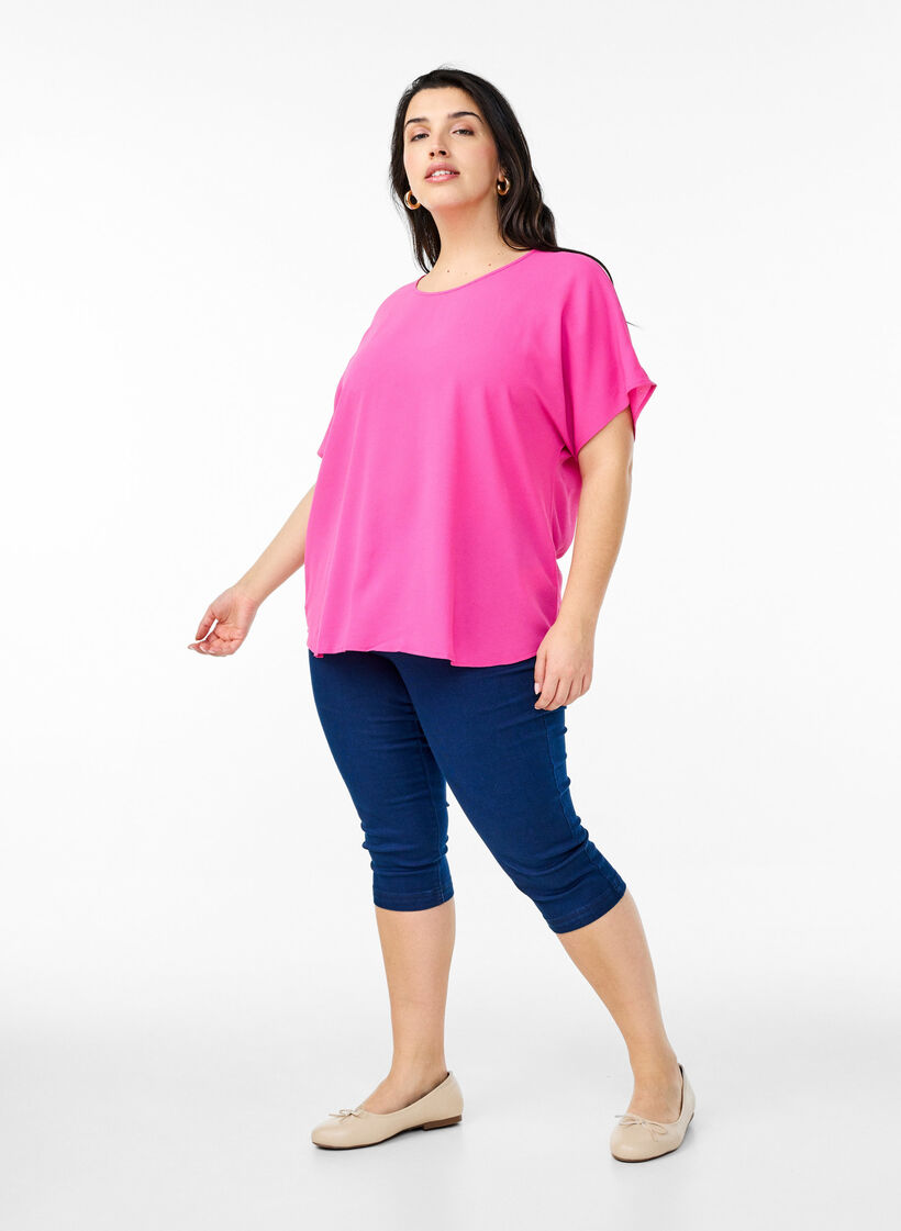 Blouse met korte mouwen en een ronde halslijn, Roze, Model image number 1