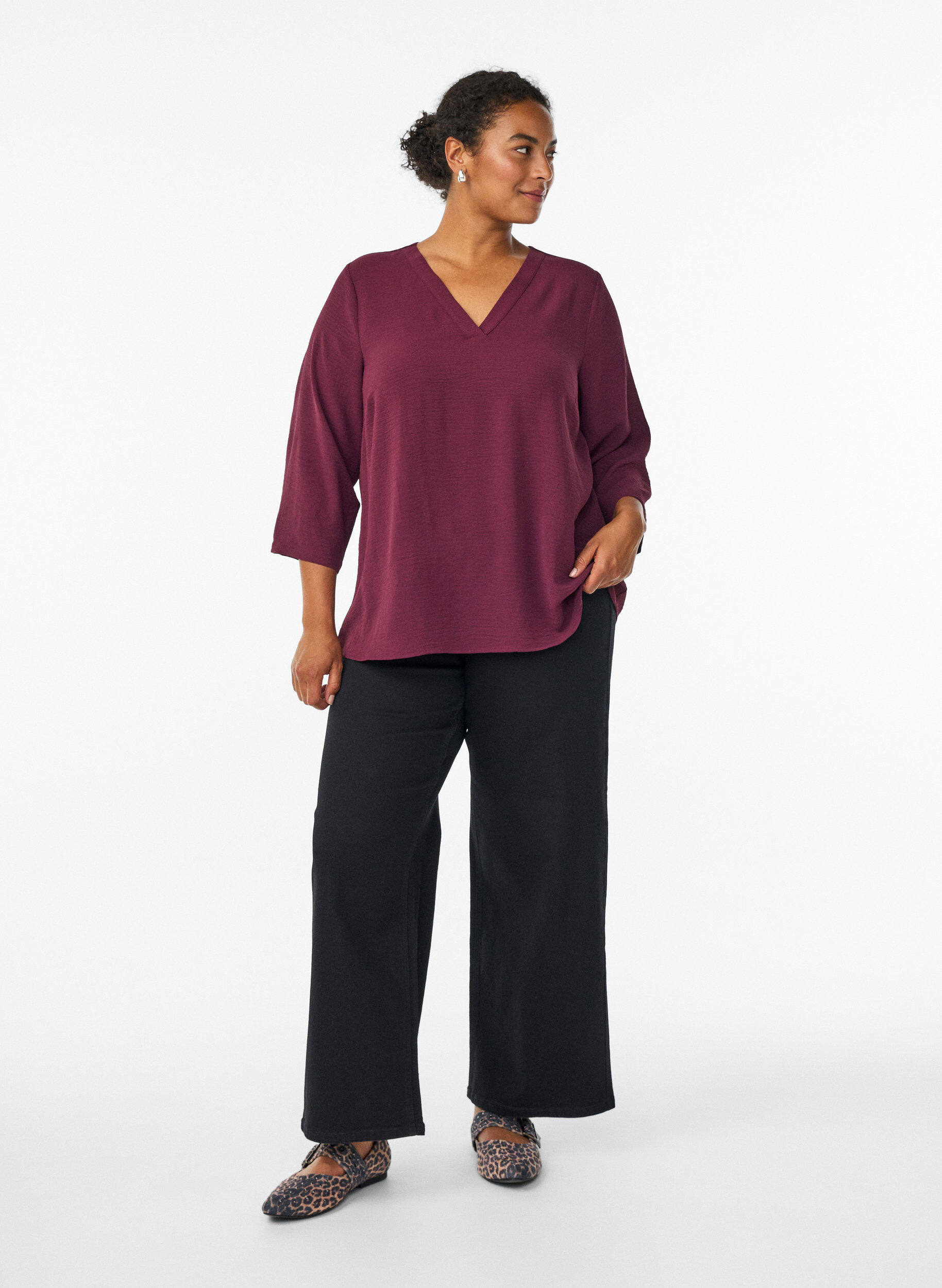 ZizziBlouse met 3/4 mouwen, Donker Bordeaux, Model image number 1