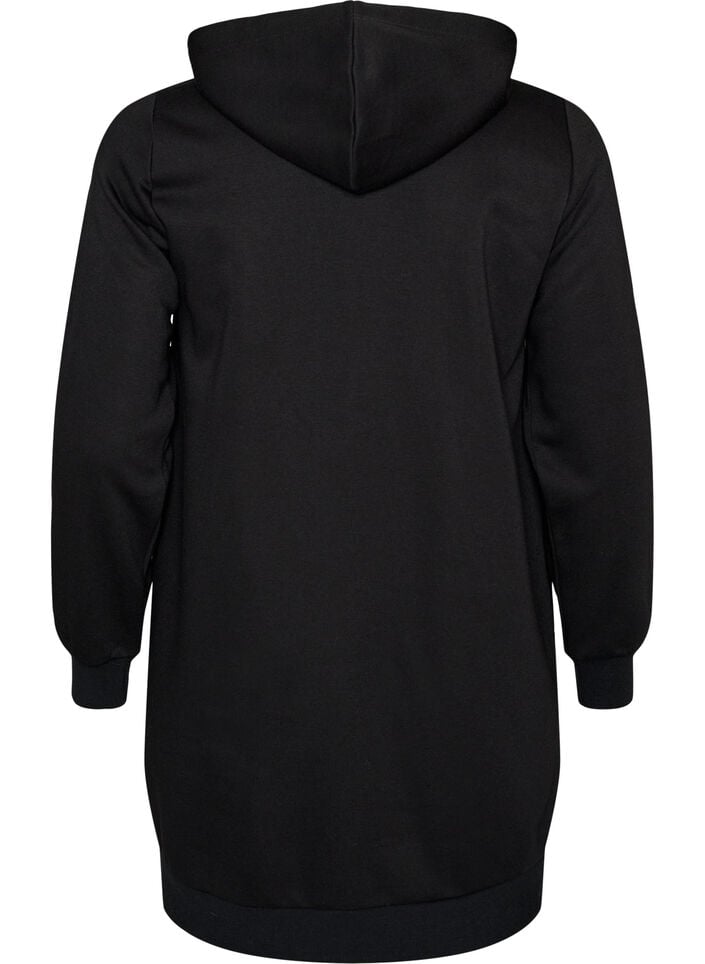 Lange hoodie met ritssluiting en zakken, Zwart, Packshot image number 1