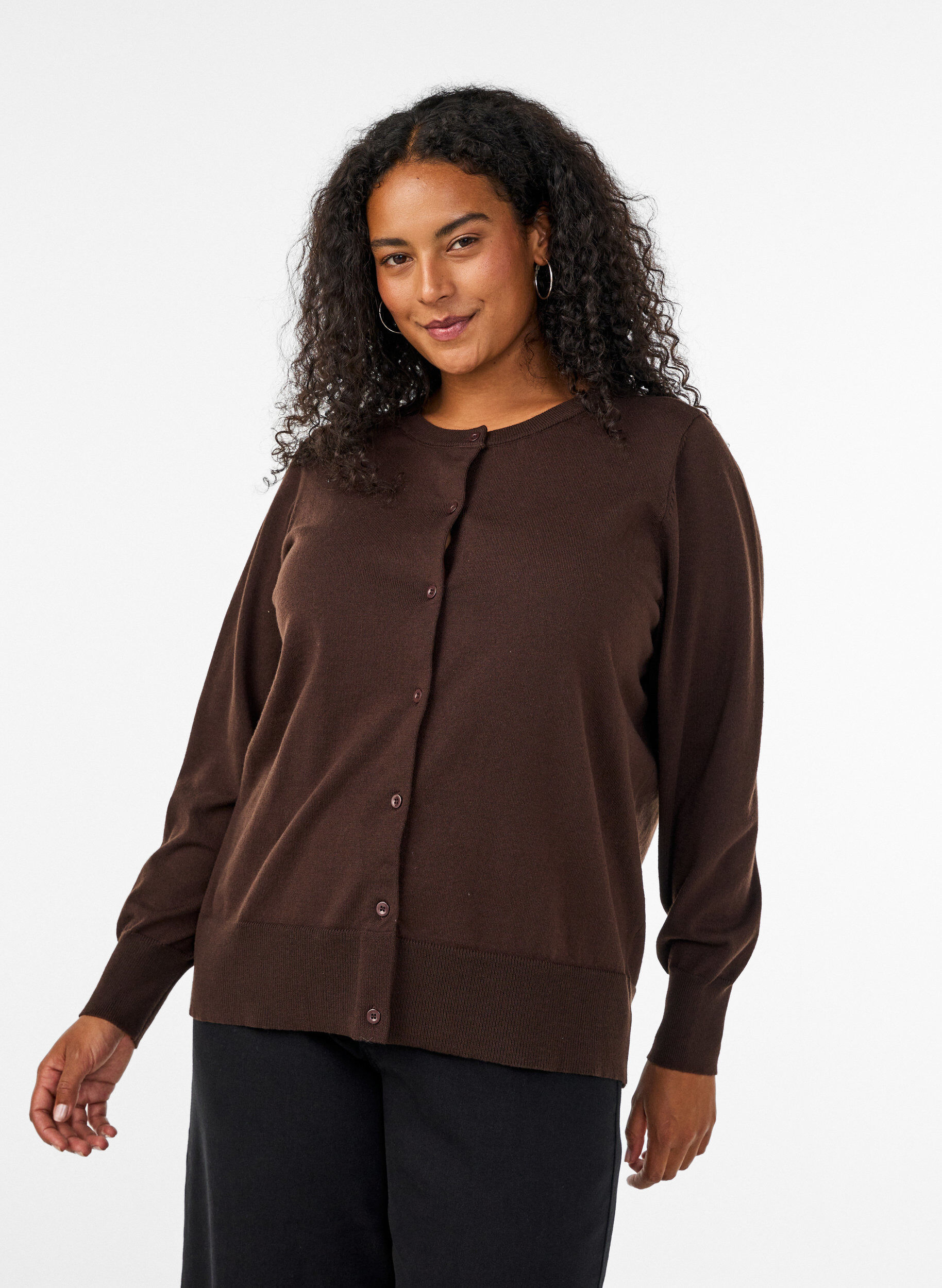 Fijngebreide vest met ronde hals, Bruin, Model