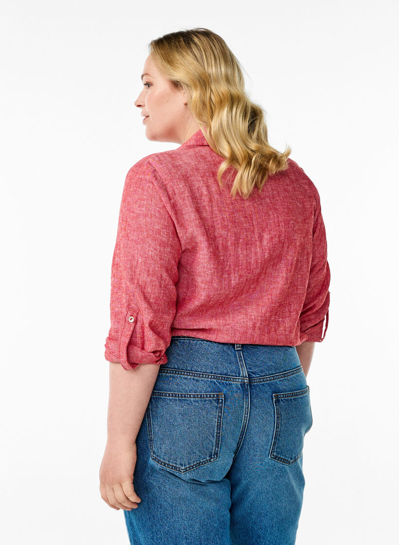 Linnen en viscose shirt met 3/4 mouwen, Rood, Model image number 2