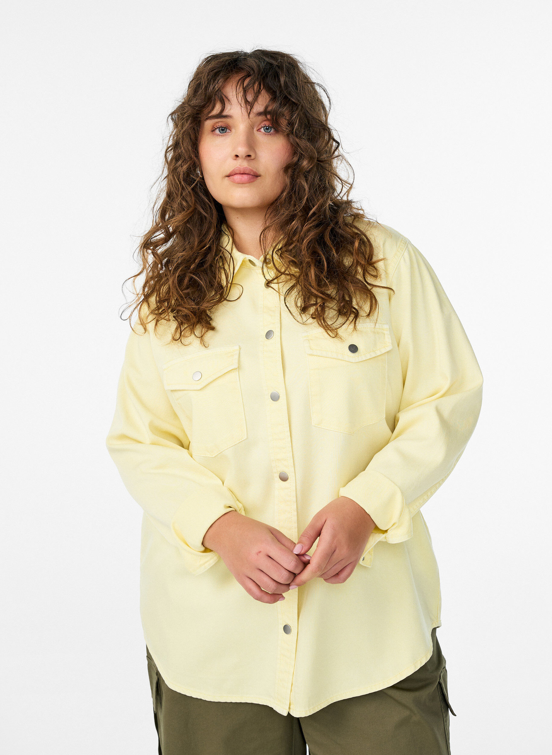 Spijkerblouse met borstzakken, Geel, Model