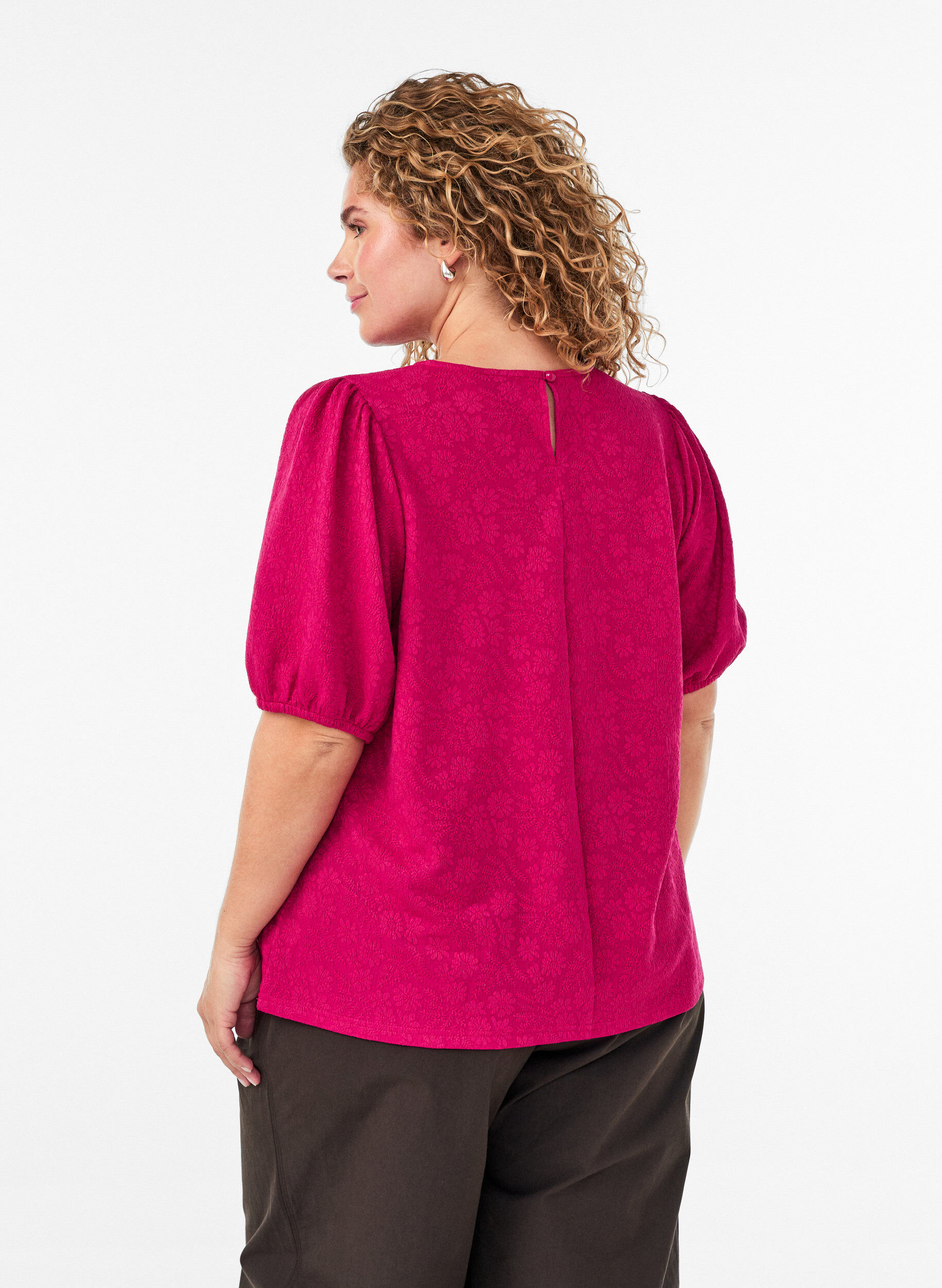 ZizziBlouse met textuur en korte mouwen, Roze, Model image number 2