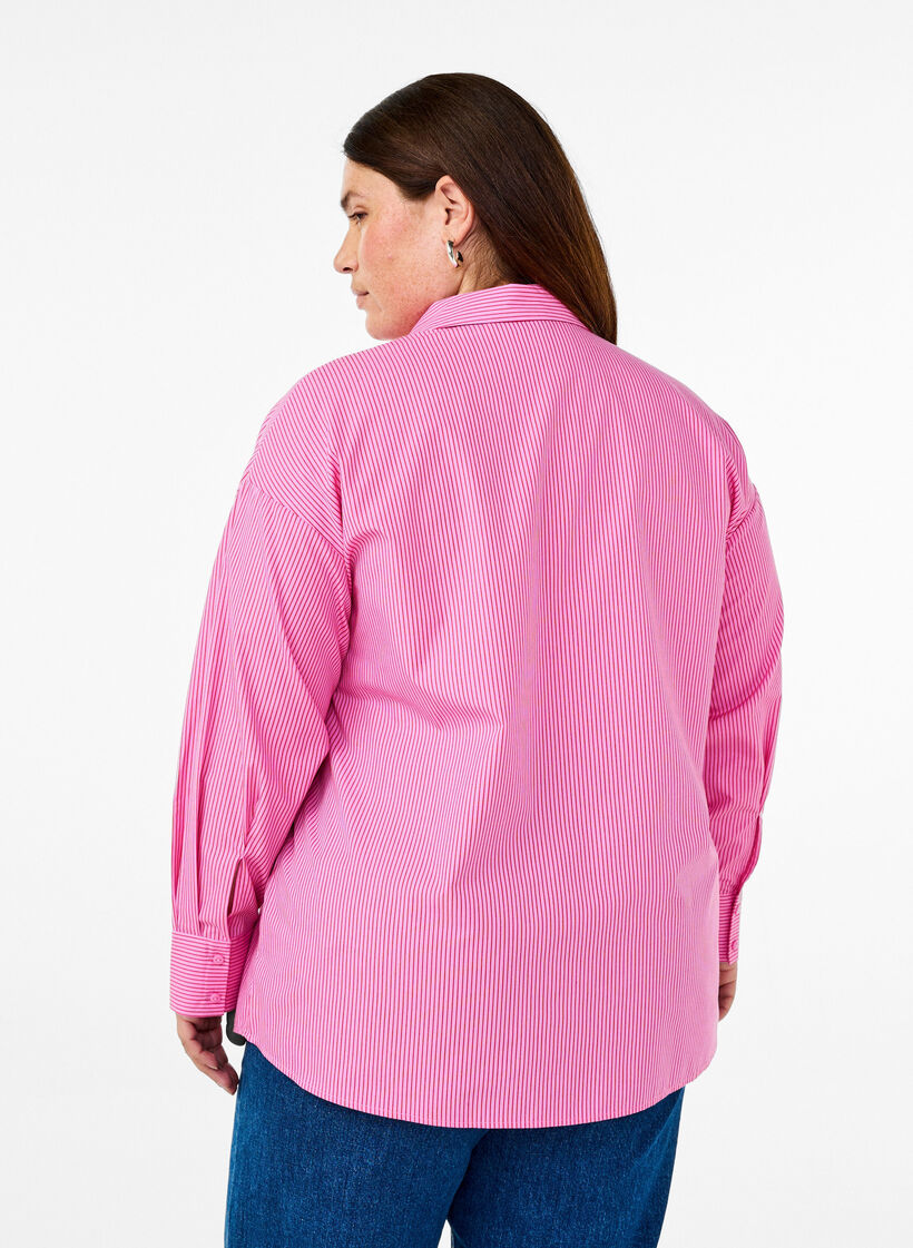 Losse shirt met lange mouwen en strepen, Roze, Model image number 2