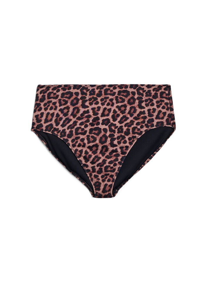Leopard hoog getailleerde bikini broekjes, Bruin, Packshot image number 0