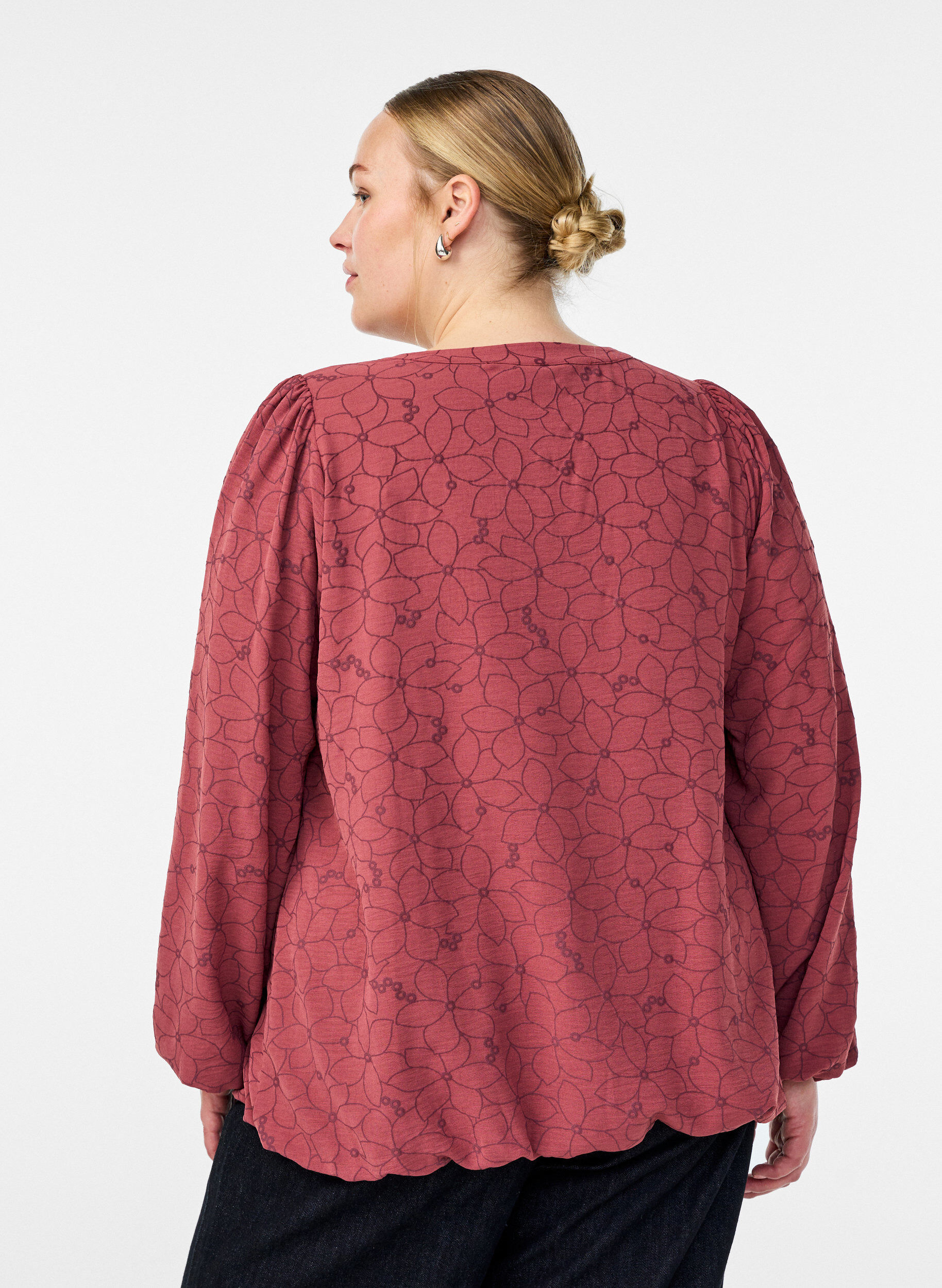 ZizziBlouse met lange mouwen met bloemenborduursel, Roze, Model image number 2
