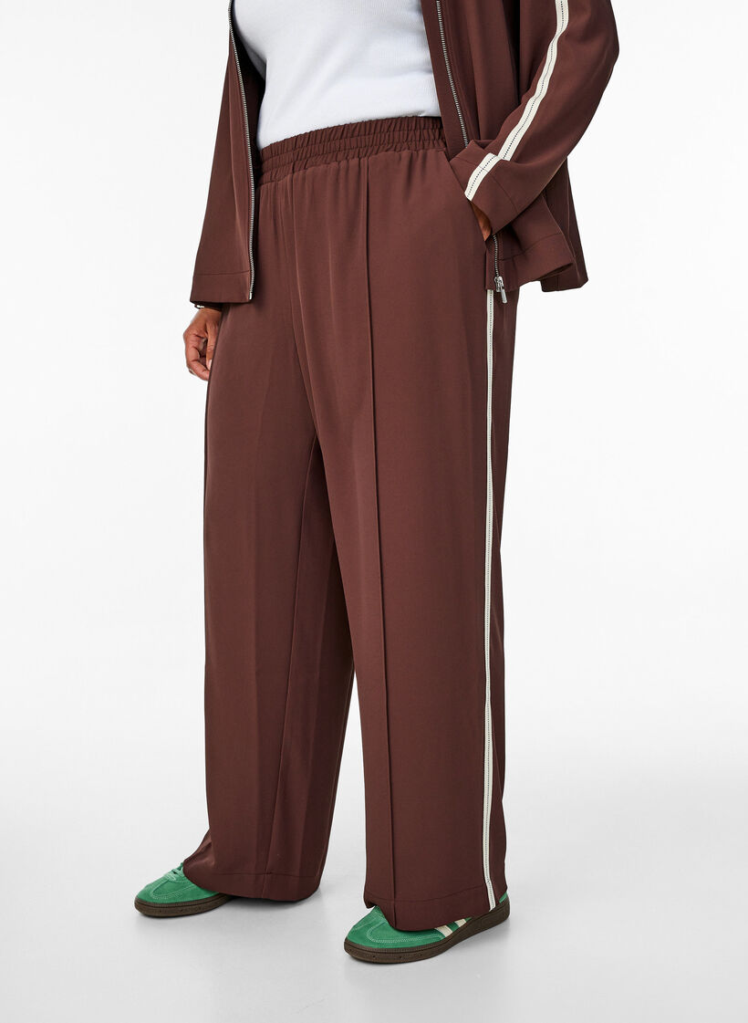 Sportieve broek met rechte pijpen en zijstrepen, Deep Mahogany, Model