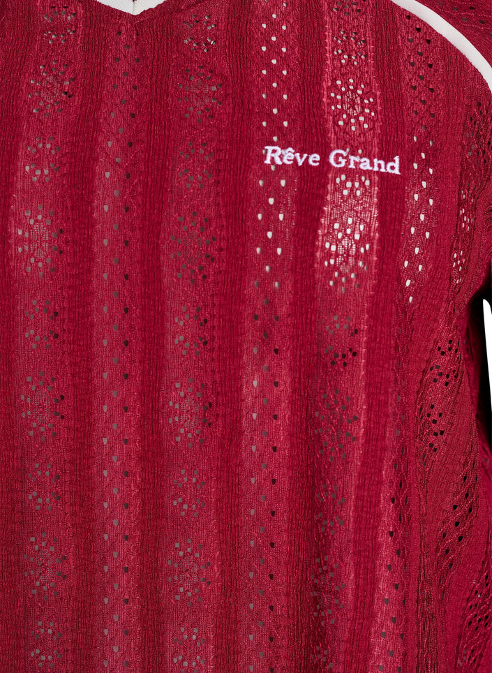 Jersey blouse met een textuur en contrasterende details, Rood, Packshot image number 2