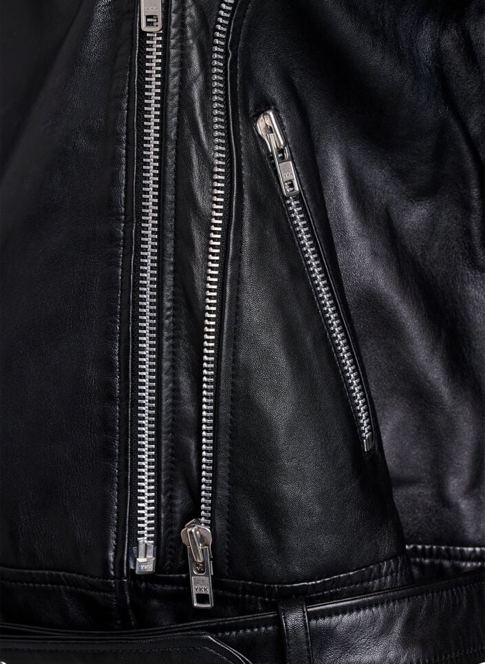 Leren bikerjack met riem, Black, Packshot