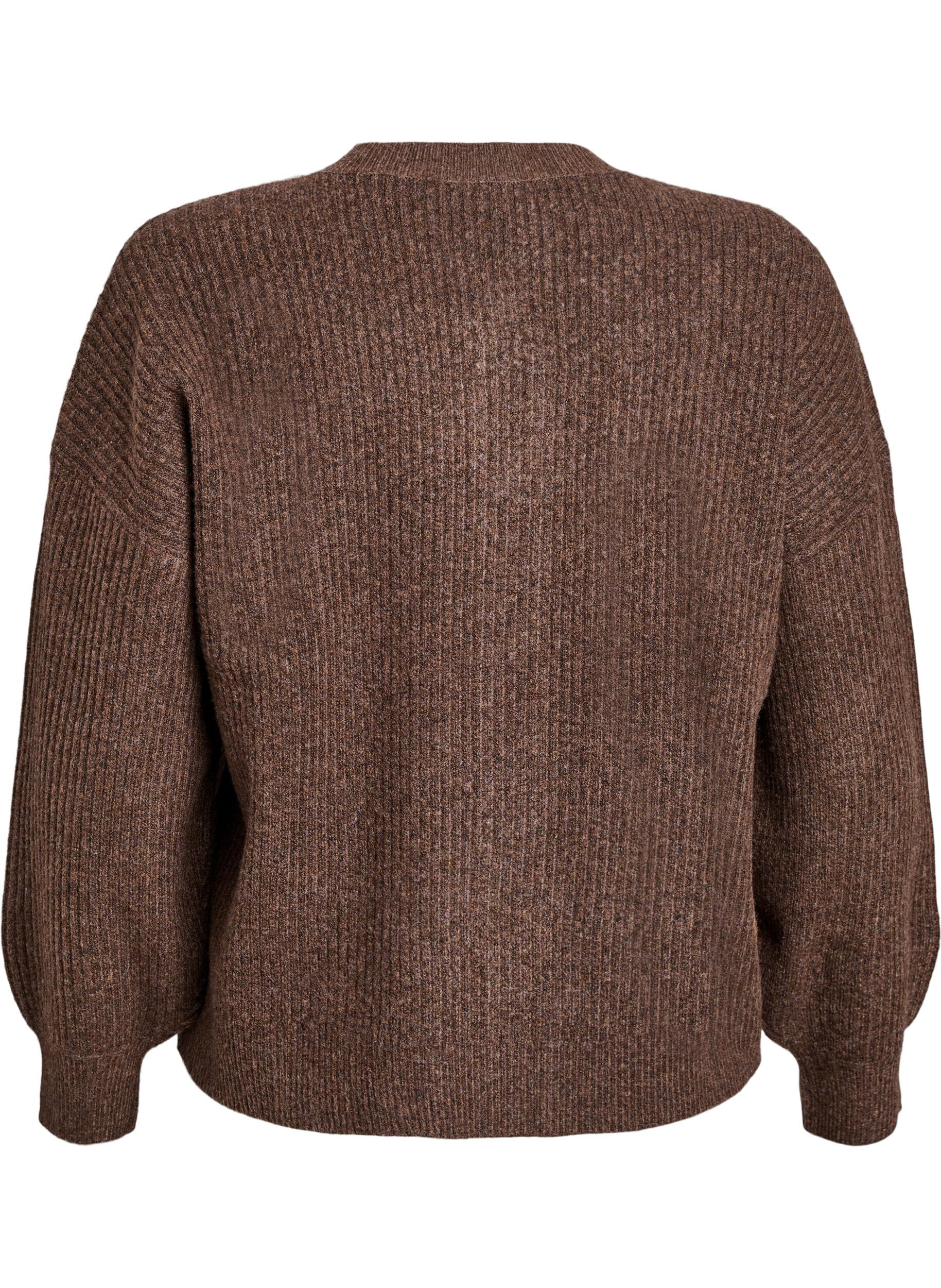 ZizziVest van ribtricot met knopen, Bruin, Packshot image number 1