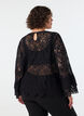 Kanten blouse met lange trompetmouwen en ruches, Zwart, Model image number 2