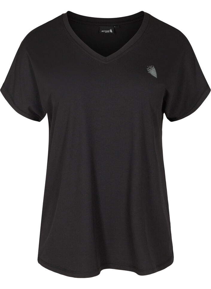 Losvallend trainings-T-shirt met V-hals, Zwart, Packshot image number 0