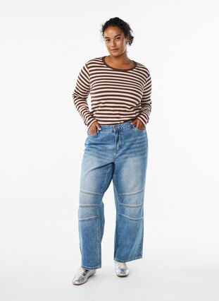 ZizziGestreepte blouse met lange mouwen, Chocolate M. Stripe, Model image number 2