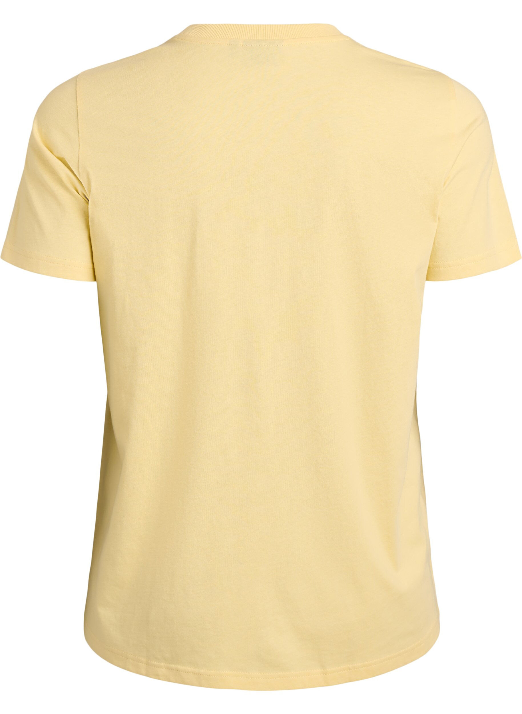 ZizziBasic katoenen T-shirt met ronde hals, Geel, Packshot image number 1