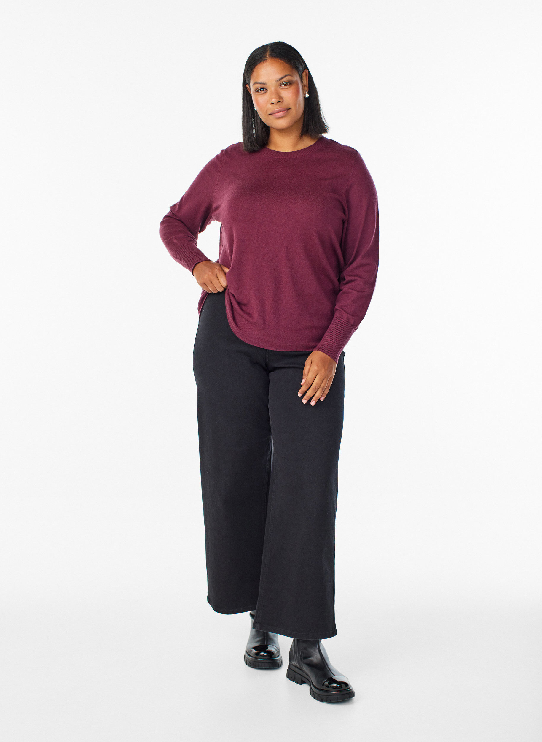 ZizziFLASH - Gebreide blouse met ronde hals, Rood, Model image number 1