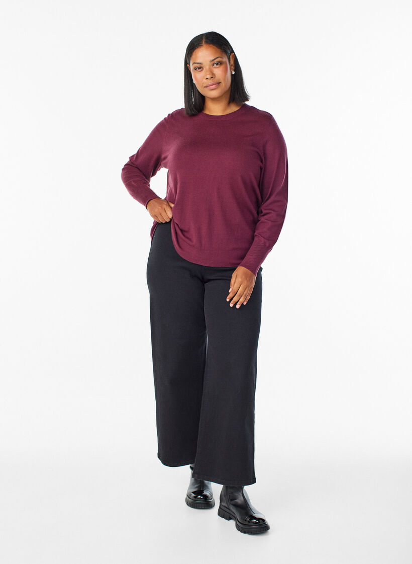 FLASH - Gebreide blouse met ronde hals, Rood, Model image number 1