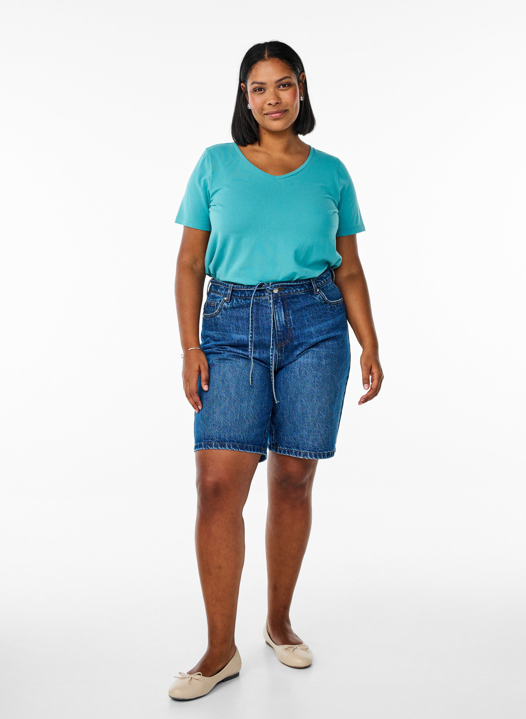 ZizziBasic effen katoenen t-shirt, Blauw, Model image number 1