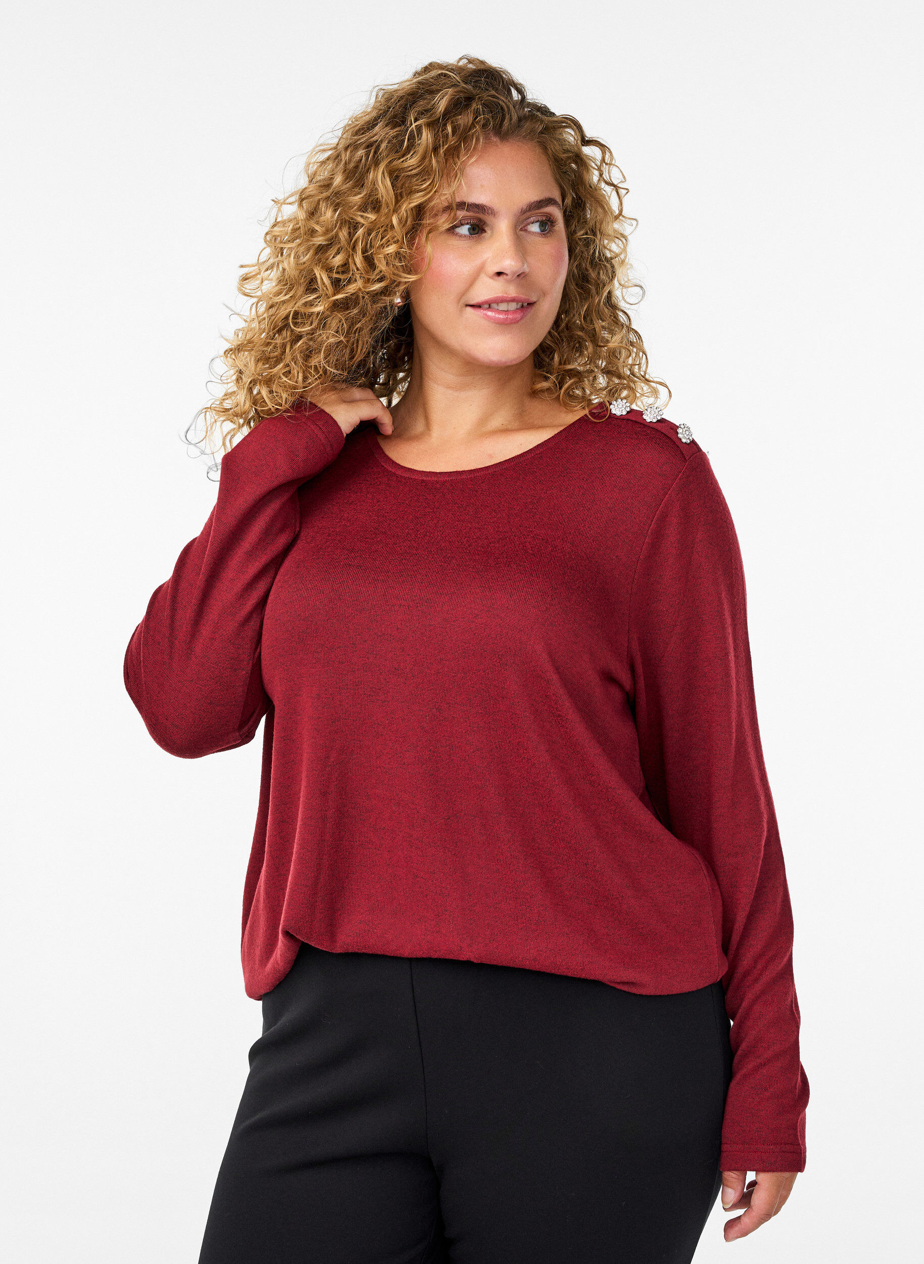 Blouse met decoratieve knopen, Rood, Model