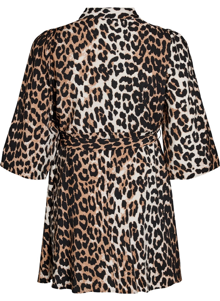 Getailleerde tuniek met een strikceintuur en 3/4 mouwen., Bruin, Packshot image number 1