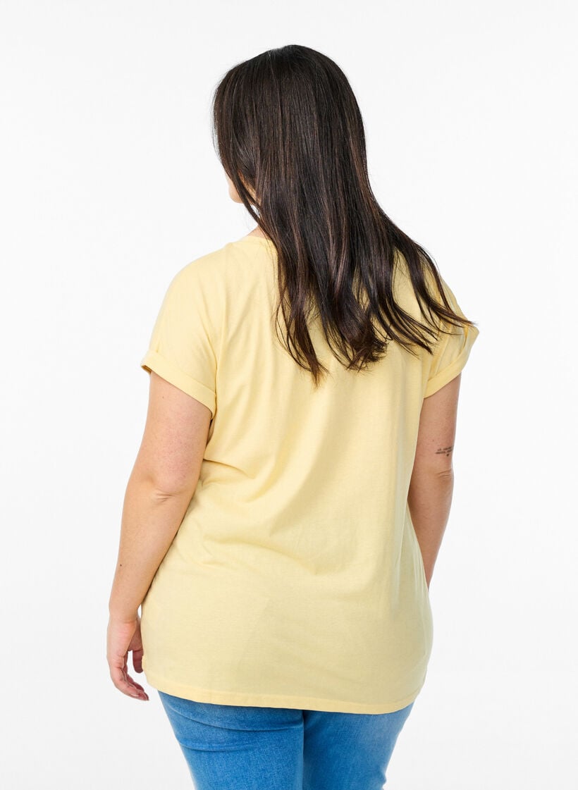T-shirt met korte mouwen van katoenmix, Geel, Model image number 2