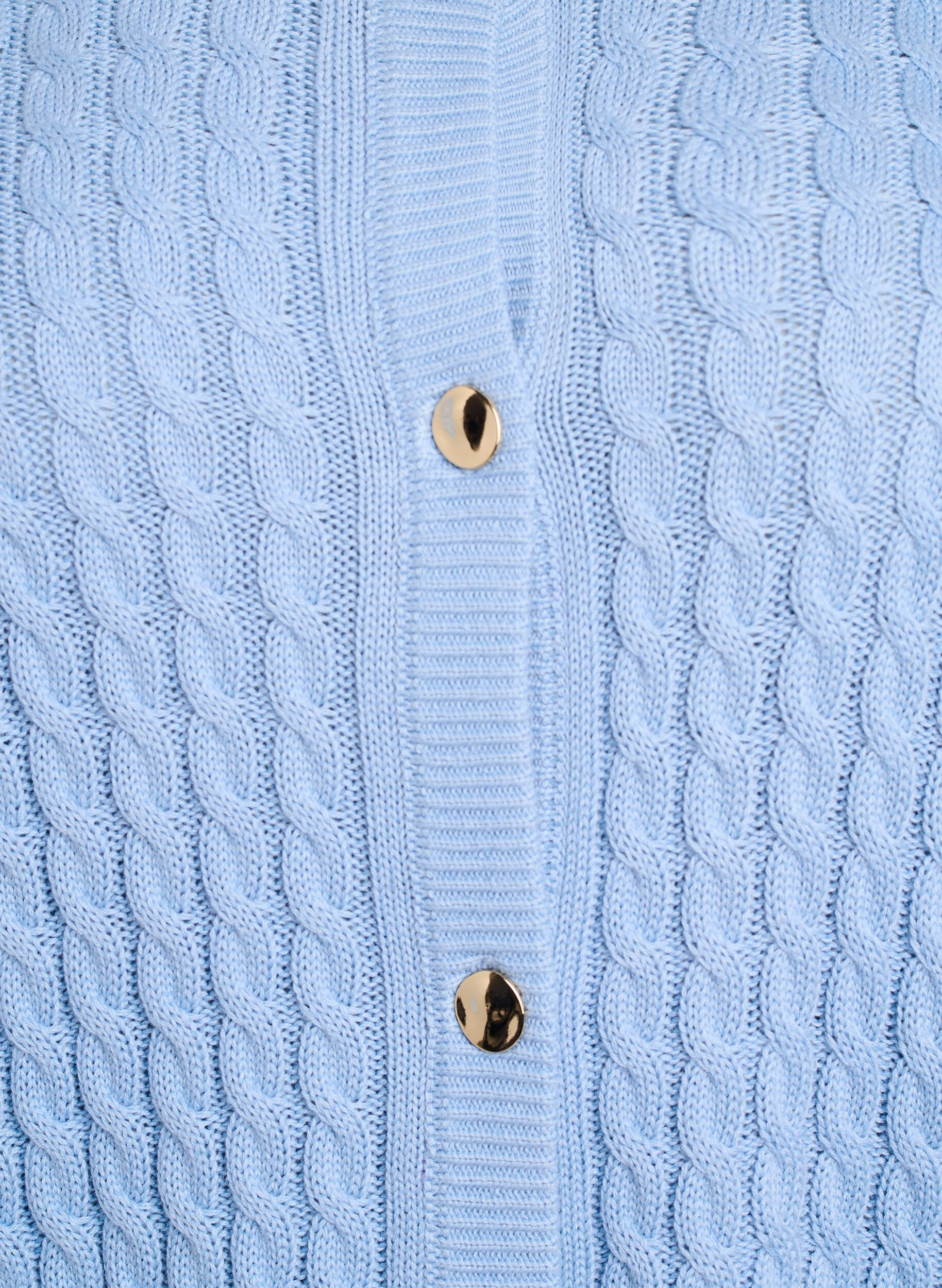 ZizziKabelgebreid vest met gouden knopen, Blauw, Packshot image number 2