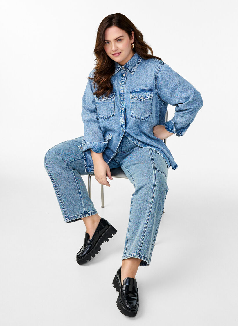 Denim shirt met borstzakken, Blauw, Image image number 0