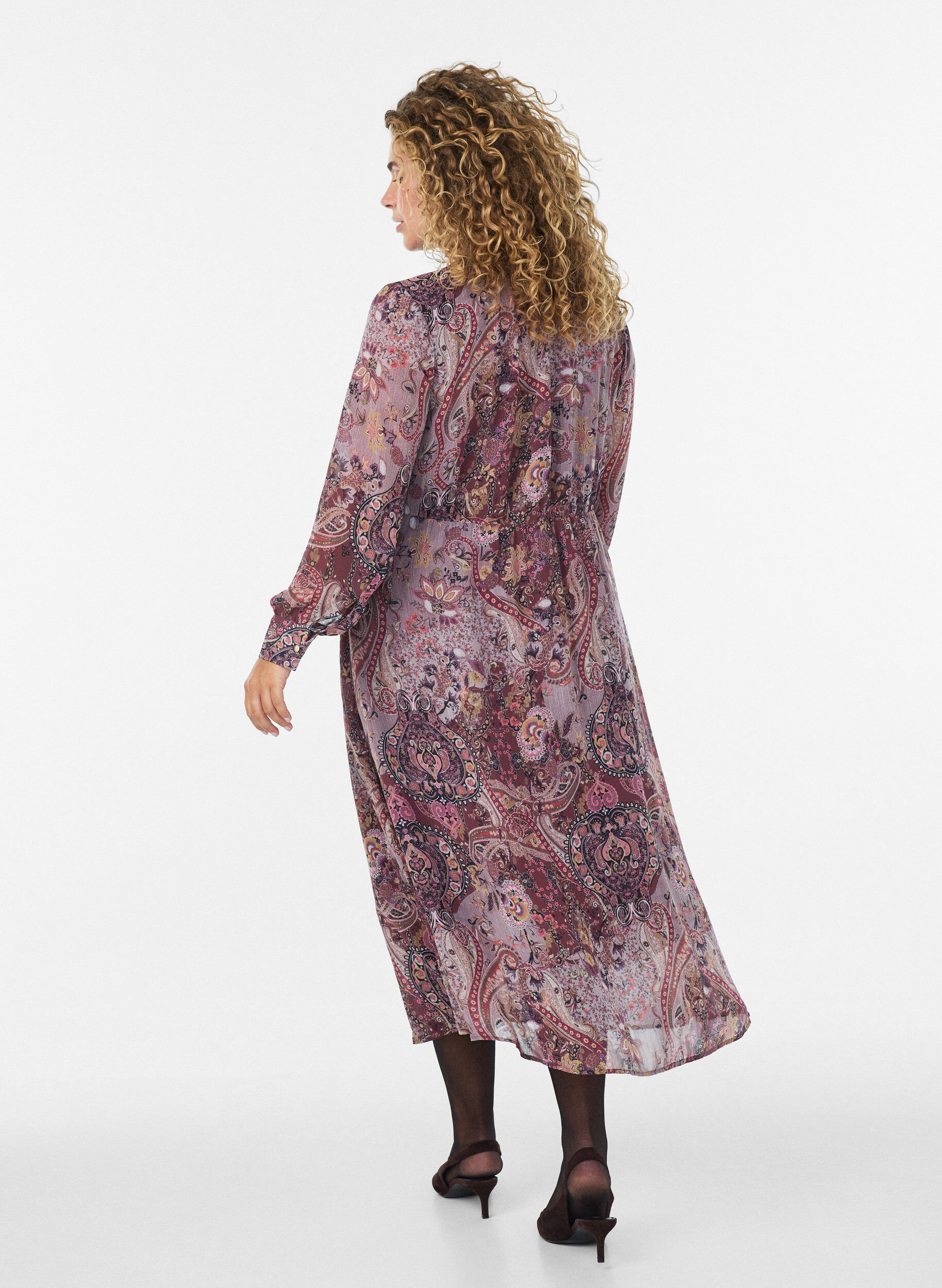 ZizziMidi-jurk met paisleyprint en elastische taille, Paars, Model image number 1