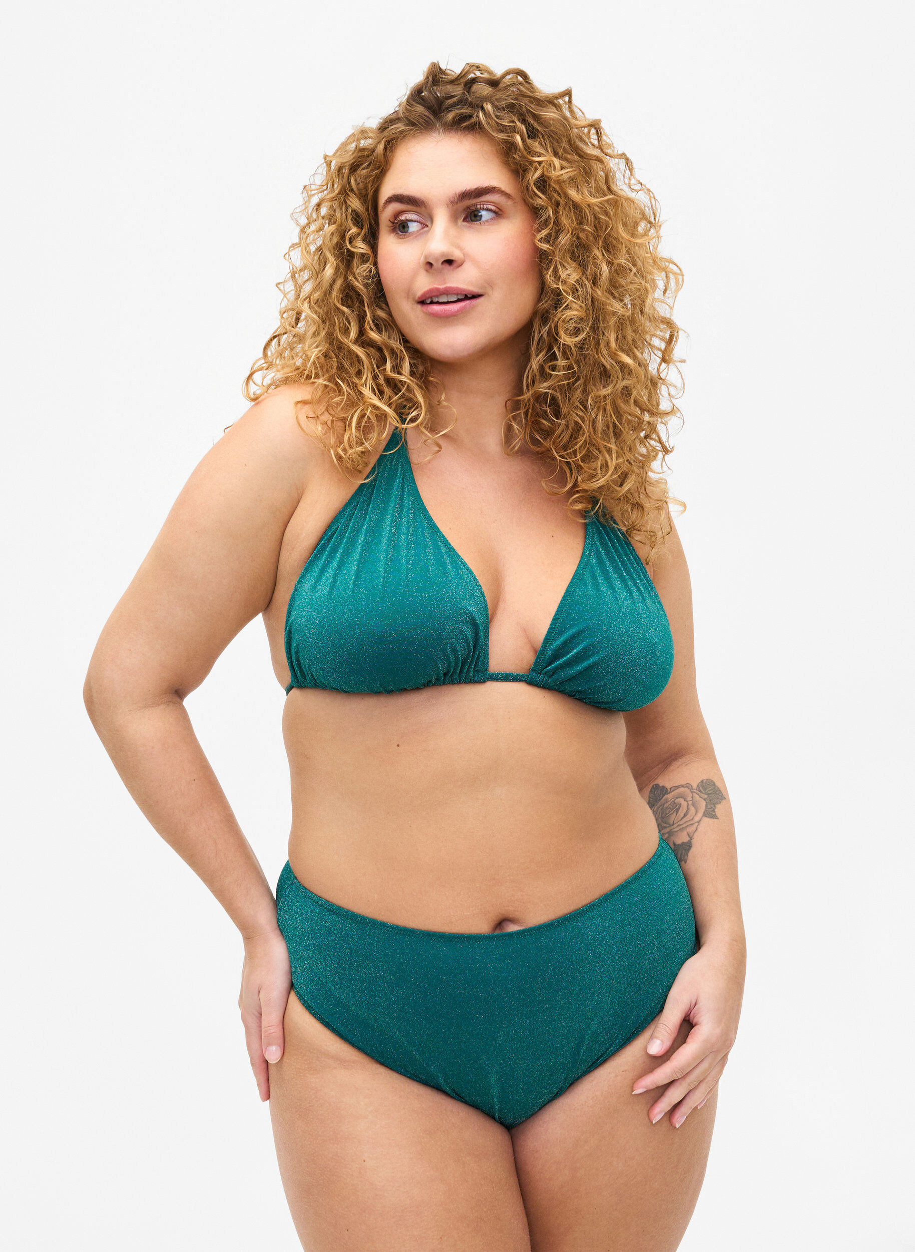 Bikinibroekje met hoge taille en glitter, Groen, Model