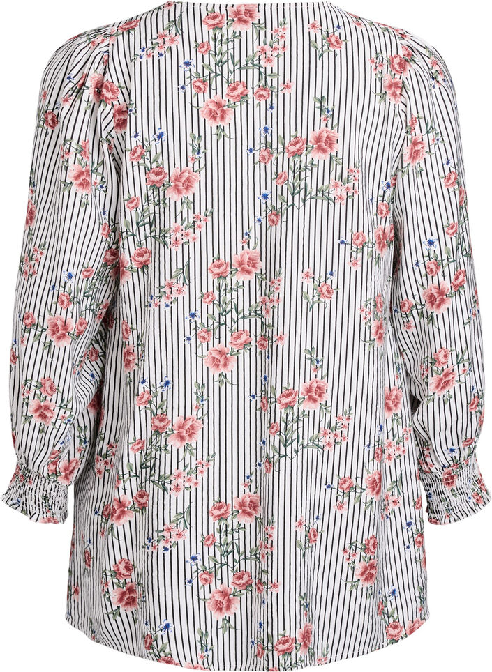 Blouse met bloemenprint en strikdetail, Zwart, Packshot image number 1