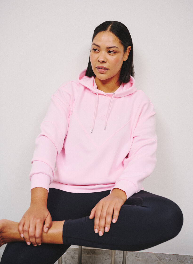 Sweat &agrave; capuche sportif en scuba avec coutures d&eacute;coratives, Rose, Image image number 0