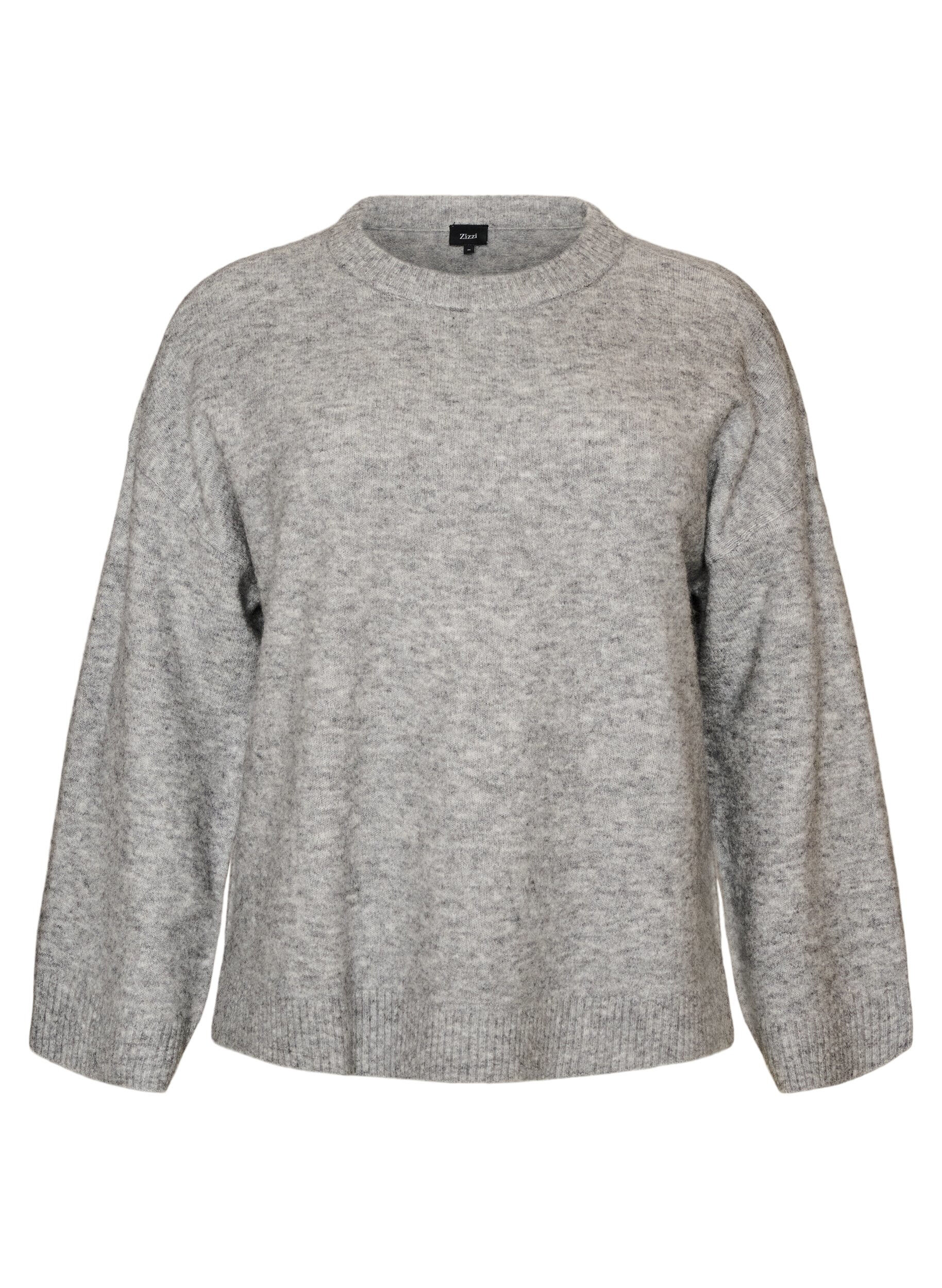 ZizziLosse gebreide blouse met alpaca en wol, Grijs, Packshot image number 0