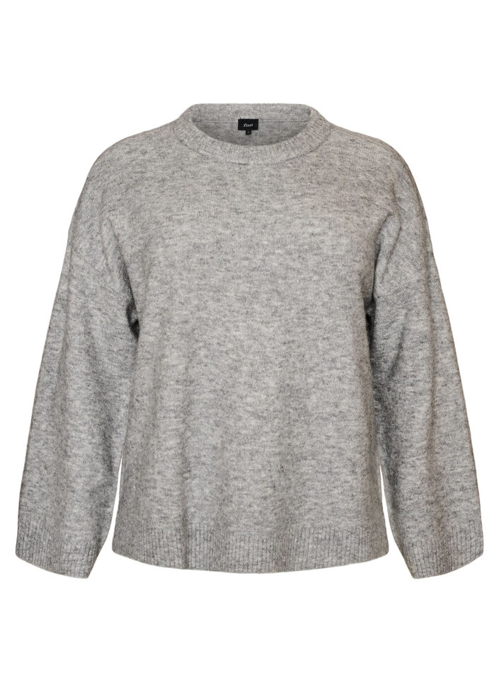 Losse gebreide blouse met alpaca en wol, Grijs, Packshot image number 0