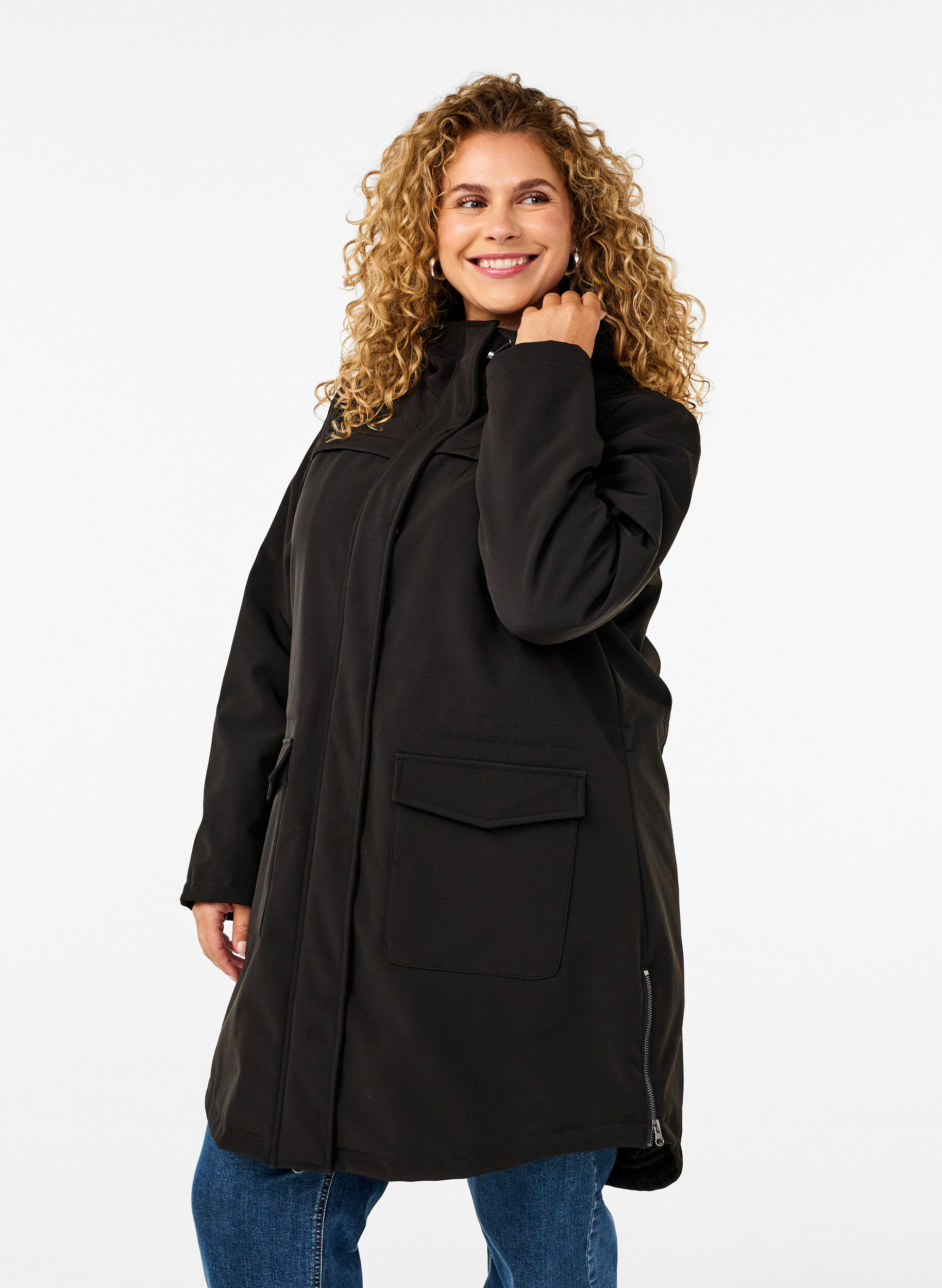 Waterafstotende softshell-jas met gewatteerde voering, Zwart, Model