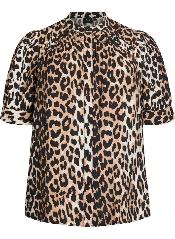 Blouse met patroon en 1/2 mouwen, Bruin, Packshot image number 0