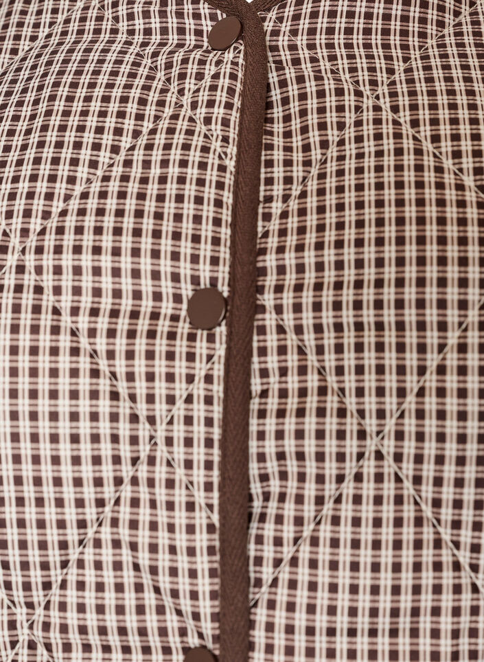 Gewatteerde jas met kleine ruitjes en contrasterend randje, Bruin, Packshot image number 2
