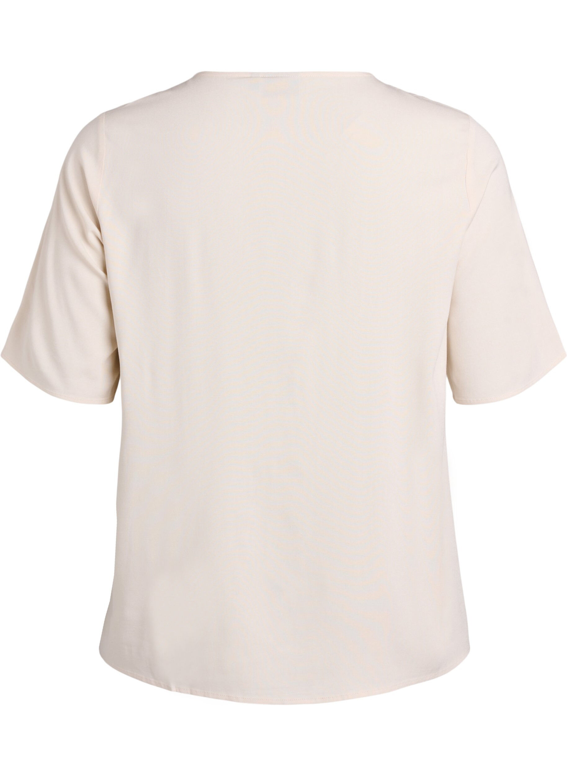 ZizziGeweven blouse met korte mouwen en ronde hals, Beige, Packshot image number 1