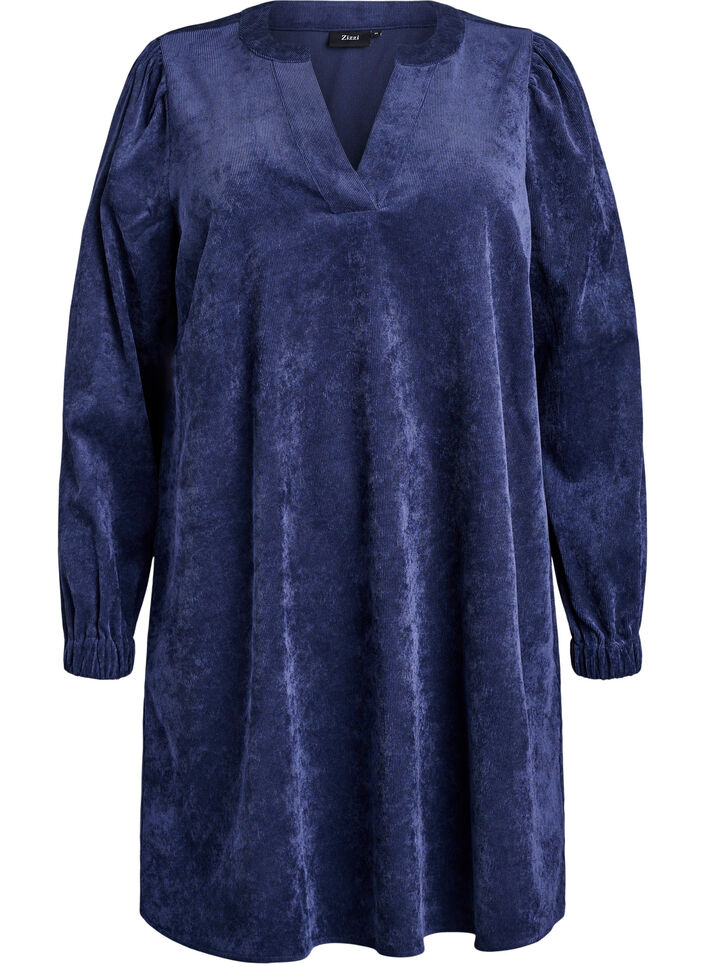 Korte fluwelen jurk met lange mouwen, Peacoat, Packshot