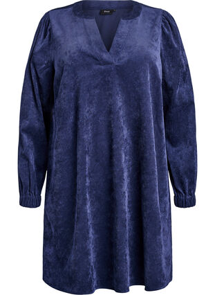 ZizziKorte fluwelen jurk met lange mouwen, Peacoat, Packshot image number 0
