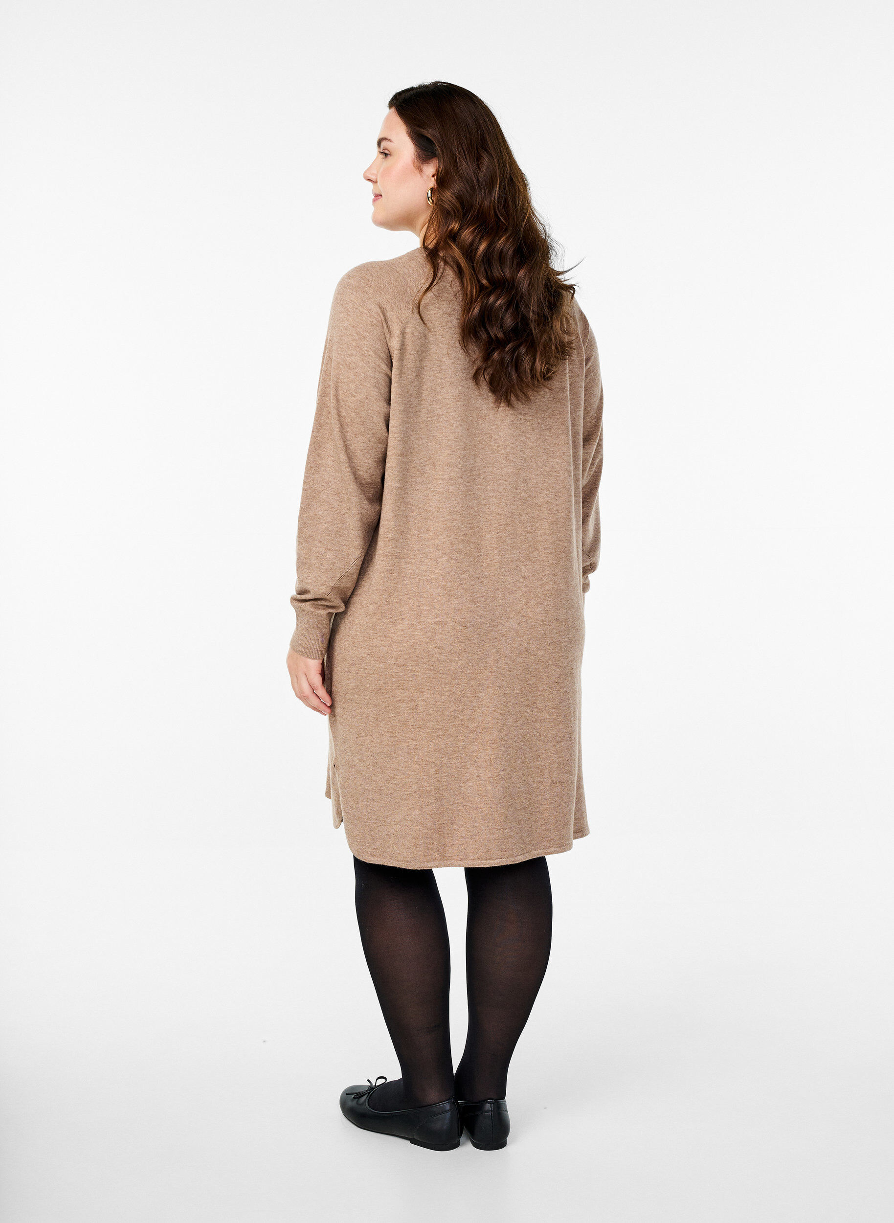 ZizziGebreide jurk met een ronde hals en gebreid patroon, Fossil Mel., Model image number 2