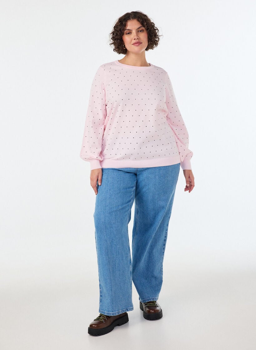 Gebreide blouse met kleine stippen, Roze, Model image number 1