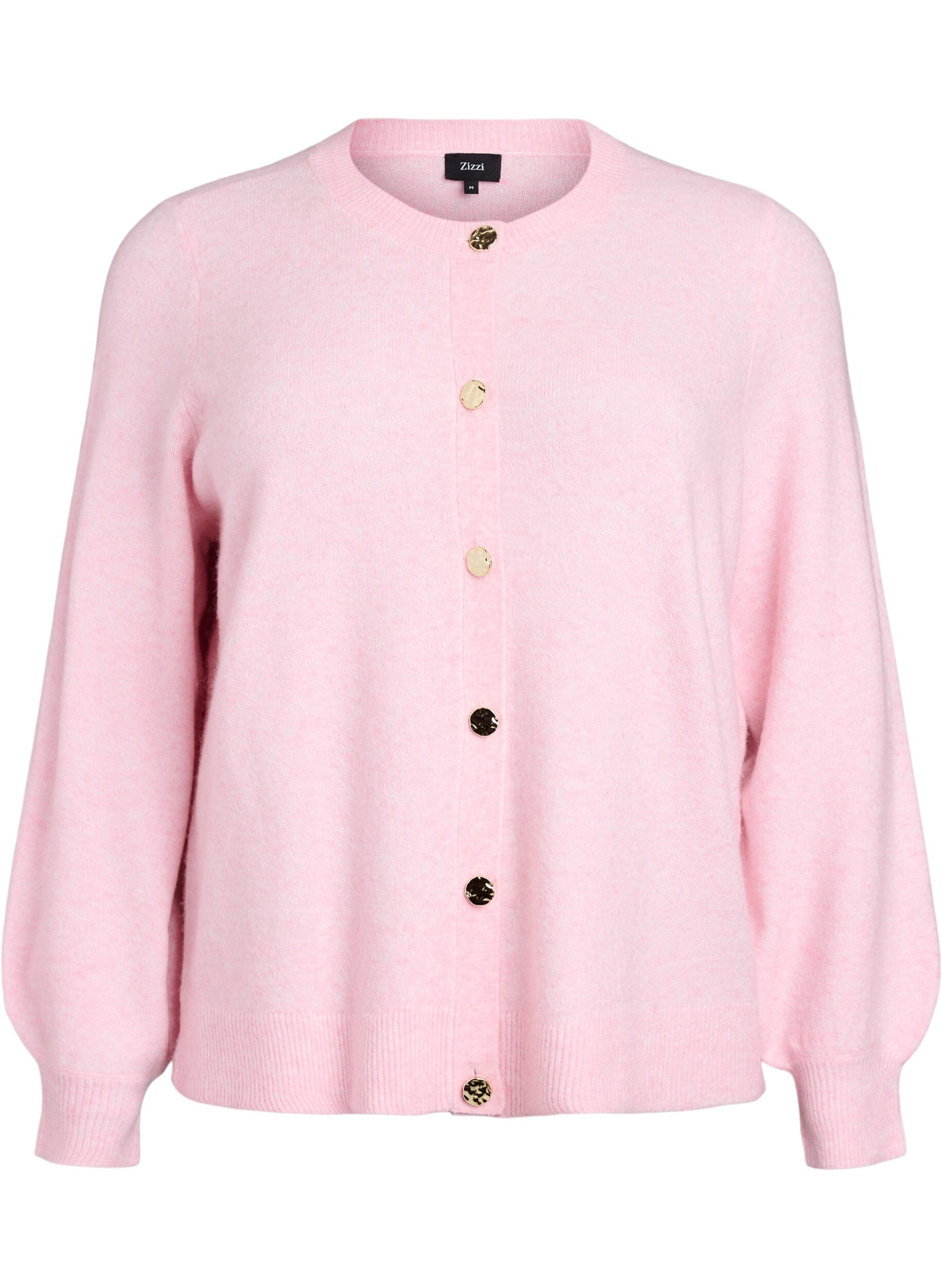ZizziCardigan in zacht breisel met goudkleurige knopen, Roze, Packshot image number 0