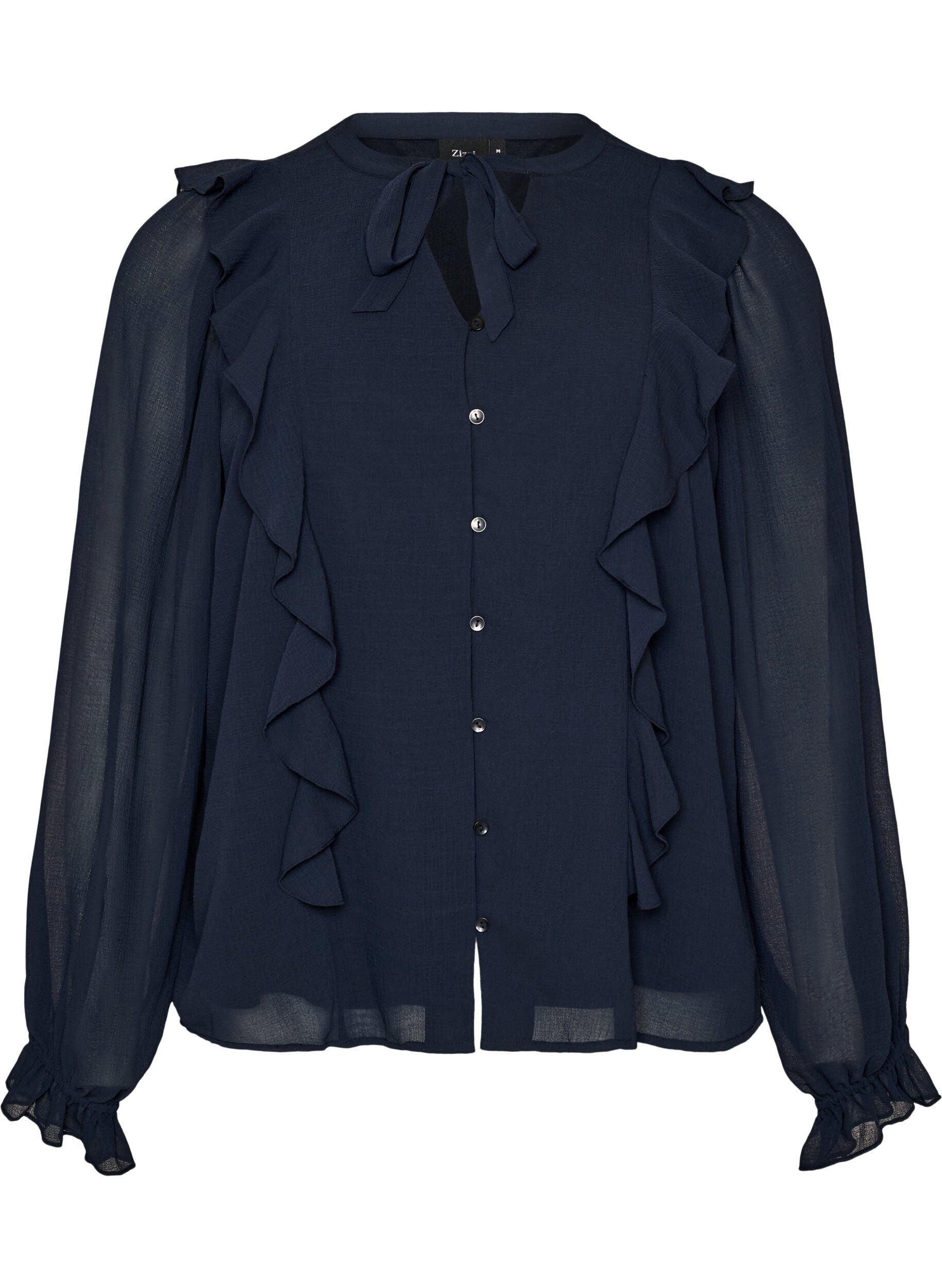 Transparante blouse met ruches en striksluiting