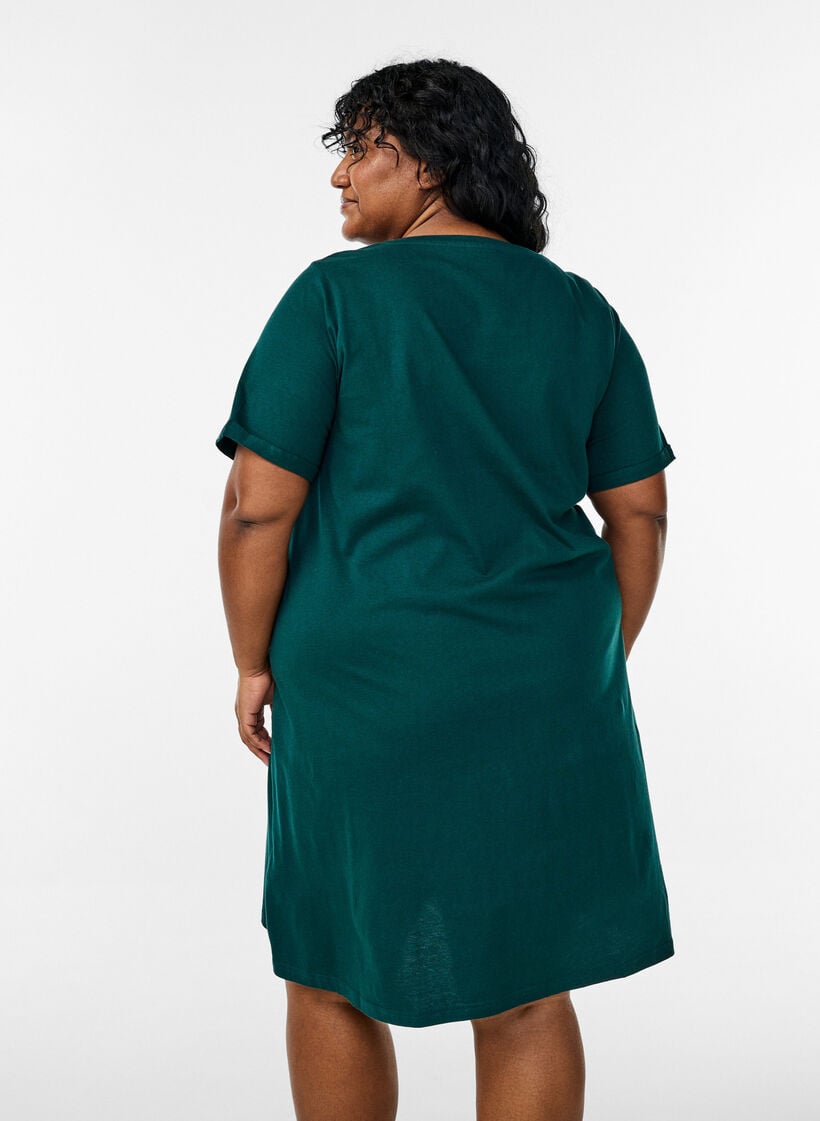 Nachtjapon met korte mouwen van biologisch katoen, Groen, Model image number 2