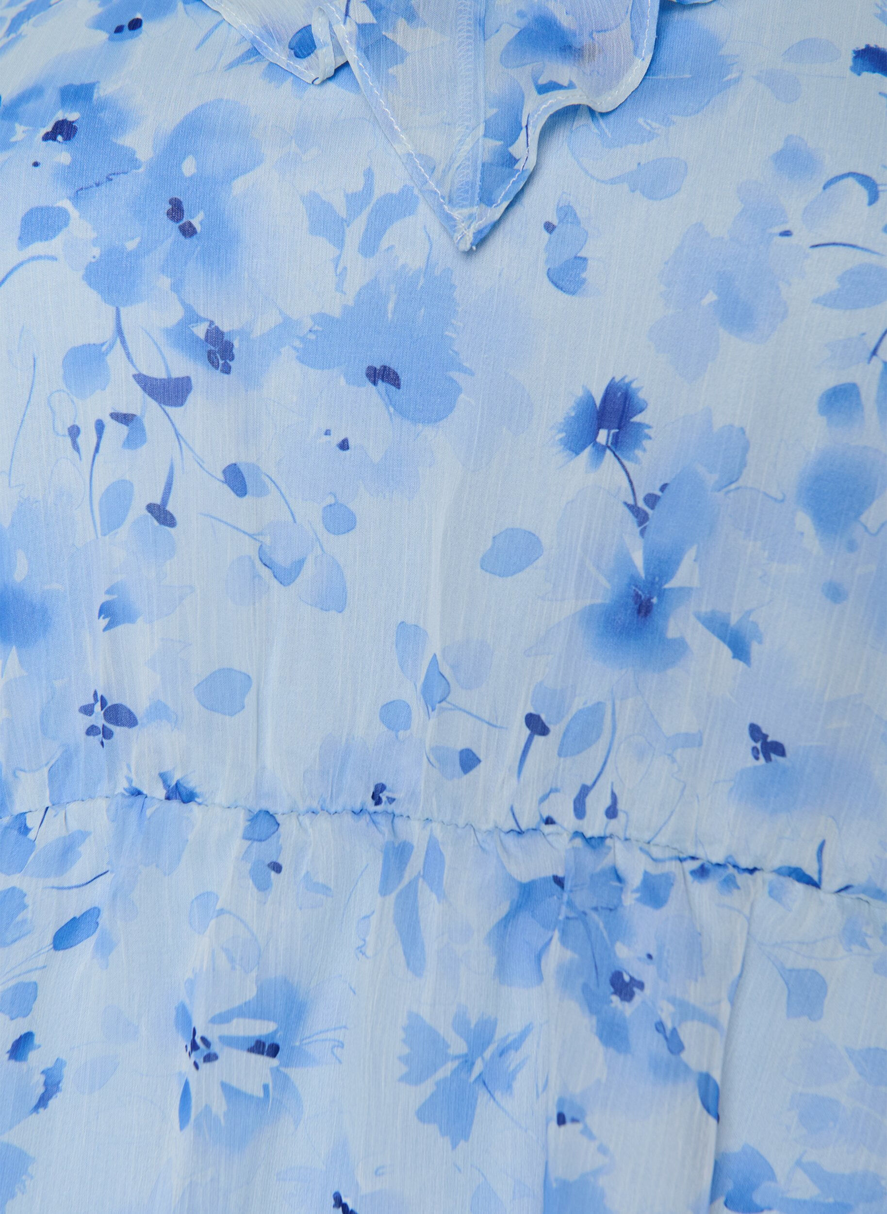 Zizzi Blouse fleurie avec col &agrave; volants et effet peplum, Bleu, Packshot image number 2