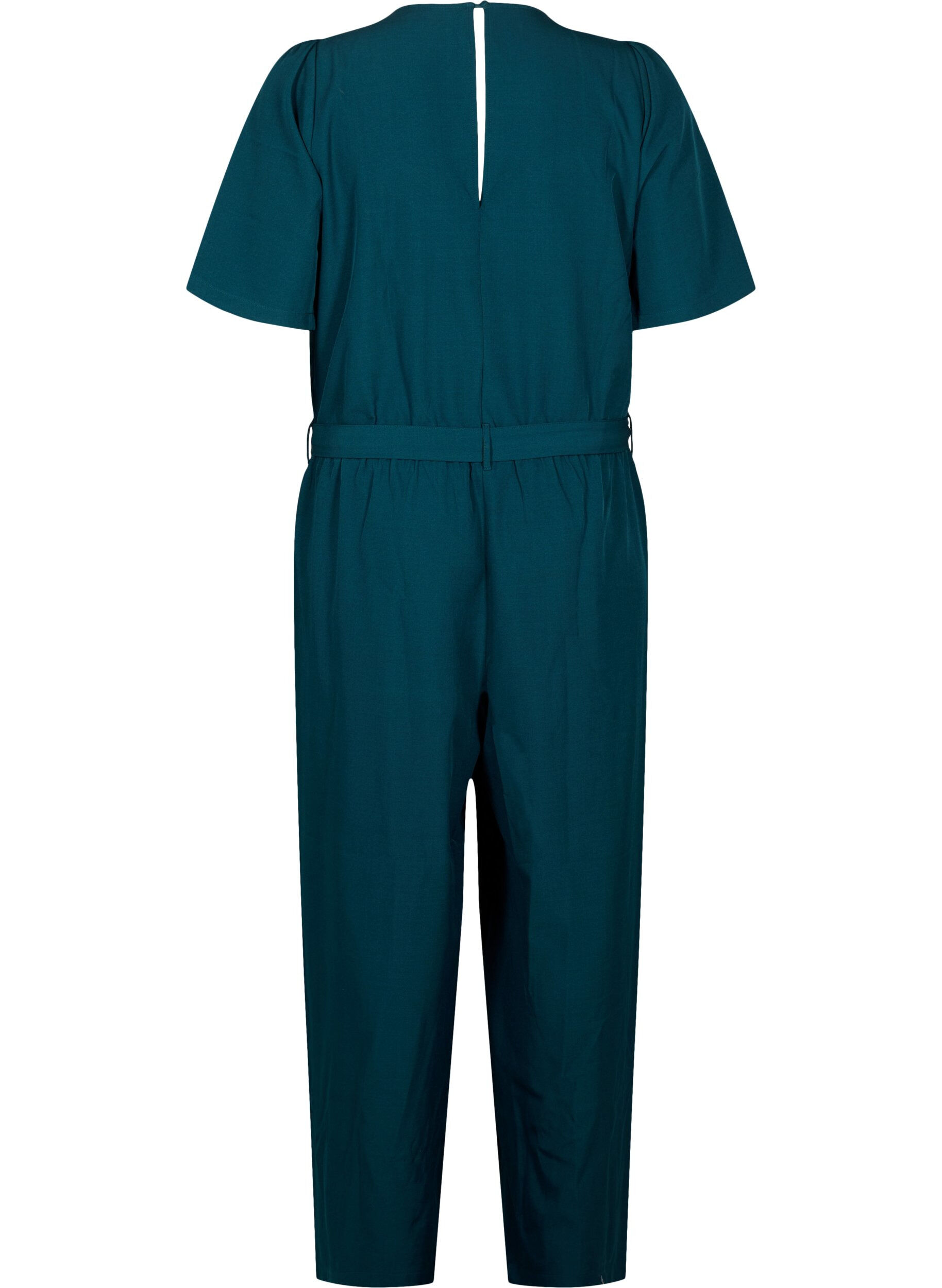 ZizziJumpsuit met riem en korte mouwen, Sea Moss Melange, Packshot image number 1