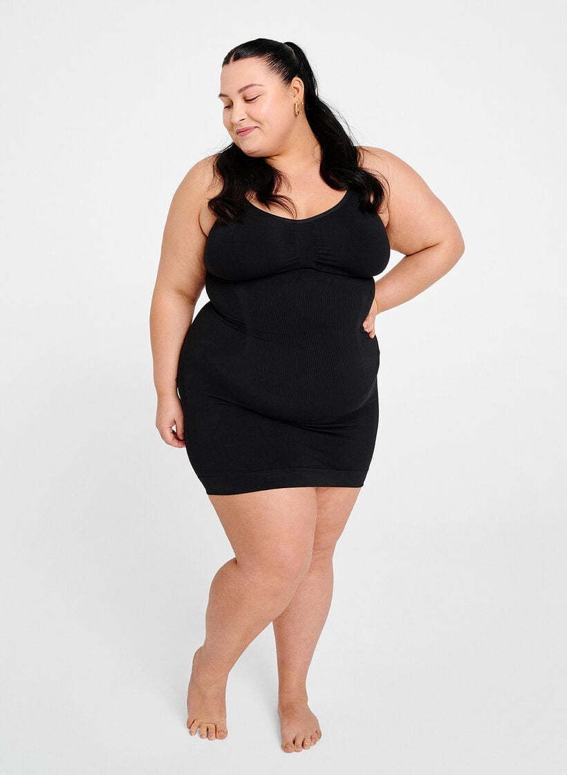Shapewear jurk met dunne bandjes, Zwart, Image