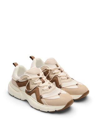 ZizziWide fit - Sneakers met contrasterende veterdetails, Tofu, Packshot image number 1