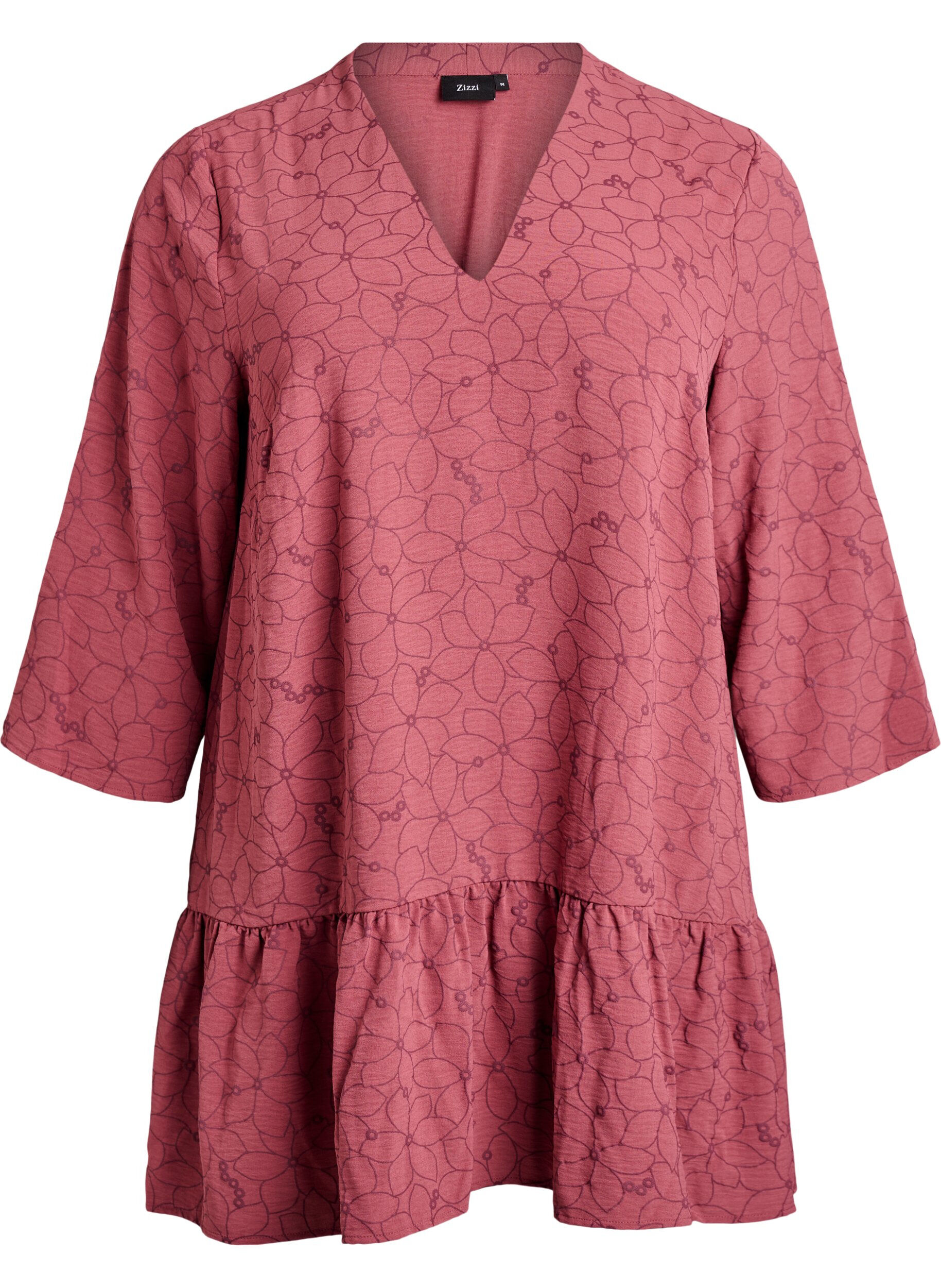 Tunic met geborduurd bloemenpatroon en 3/4 mouwen