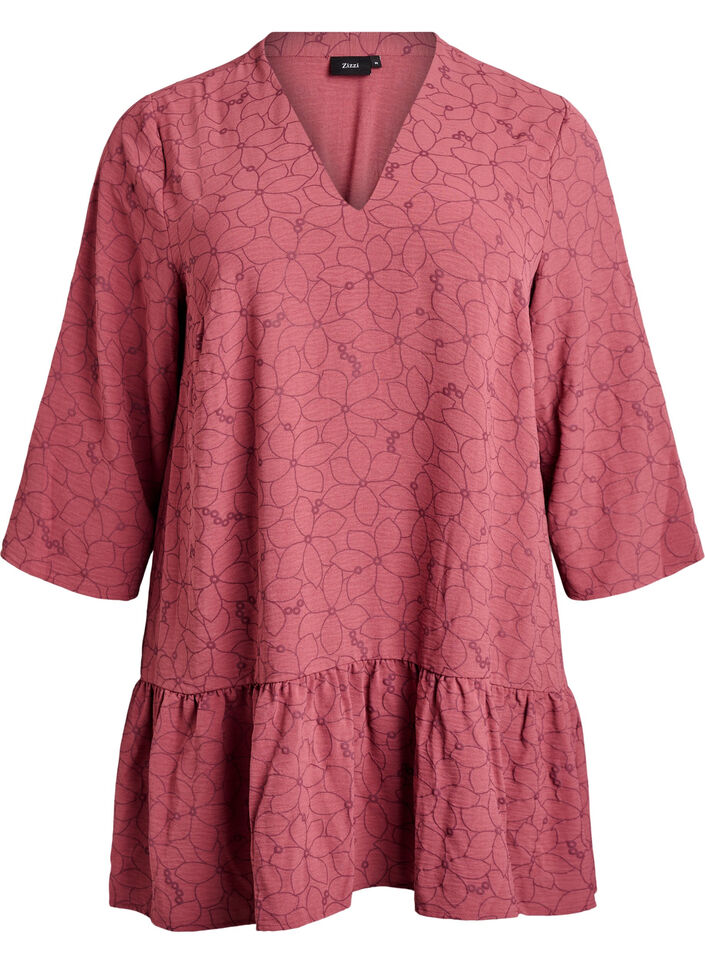 Tunic met geborduurd bloemenpatroon en 3/4 mouwen, Roze, Packshot image number 0